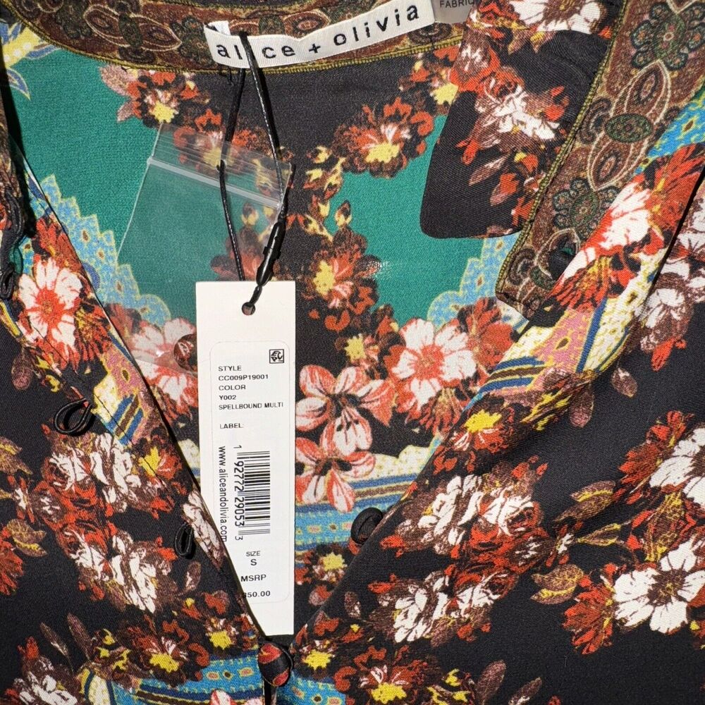Alice and Olivia Liberty Printed Button-Front Tiered Ruffled Blouse Small - Picture 9 of 13